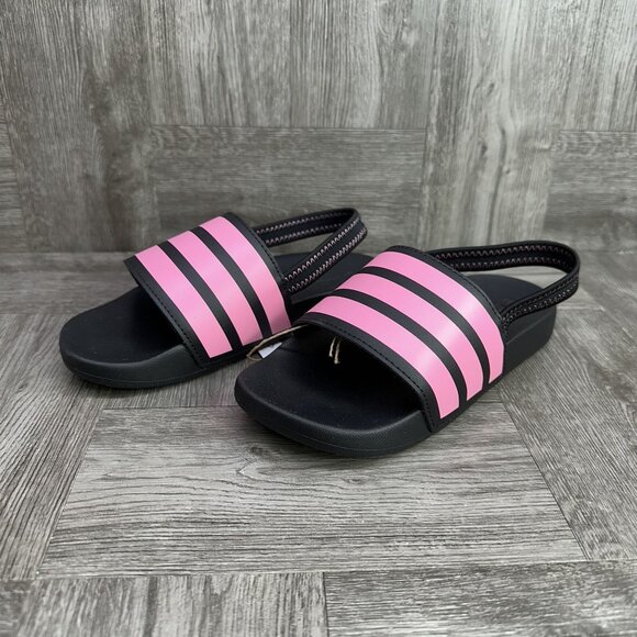 Adidas Adilette Estrap Kids size 13 Black Pink Slingback Sandals - Picture 3 of 8